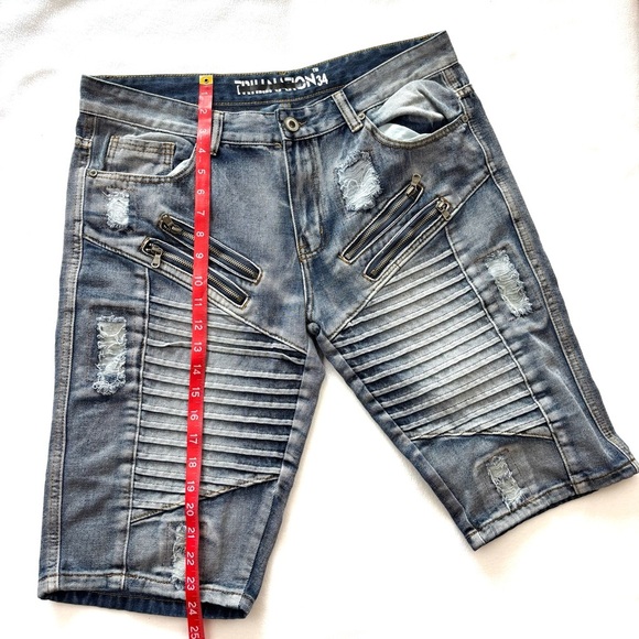 Trillnation 34 Med Wash 90% Cotton Zipper Ripple Knee Length Denim Short Size 34 - Picture 12 of 12